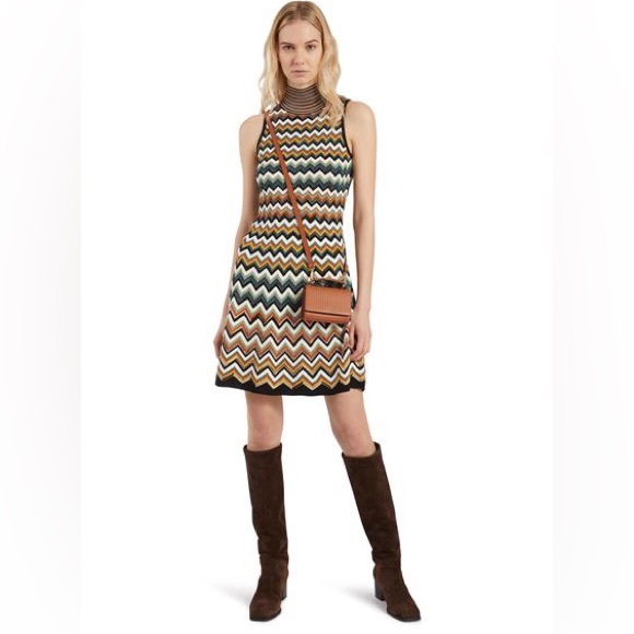 Missoni Dresses & Skirts - Missoni Mini Dress Glittery Sparkle Zigzag Crochet Knit Sleeveless Gold Tan XS